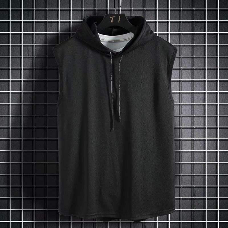 Men's Clothing Style Street Hooded Vest Men's Trendy Brand Hooded Sleeveless T Shirt Men's Sleeveless Sweater Hoodie Summer Vest Thin Section_voghion.com