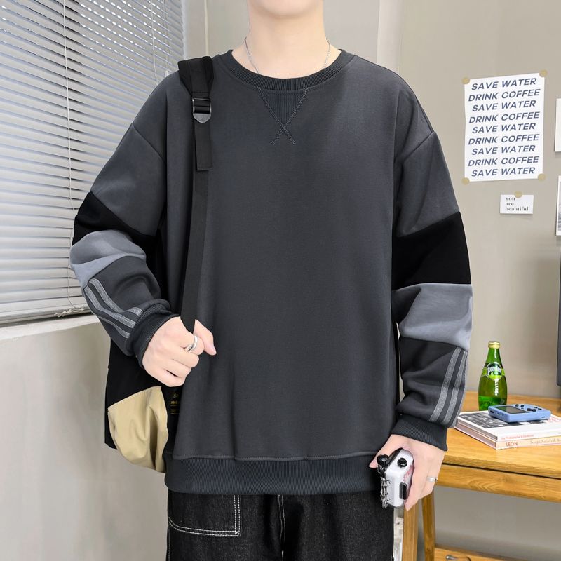 Yipinyuan YPY-3196-P40 Men's 2023 Spring Spliced Korean Fashion Versatile Round Neck Long sleeved Sweater_voghion.com