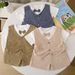 2025 Summer New Tie, Vest, Short Sleeve Set, Boys' Baby Casual Shorts Two Piece Set_voghion.com