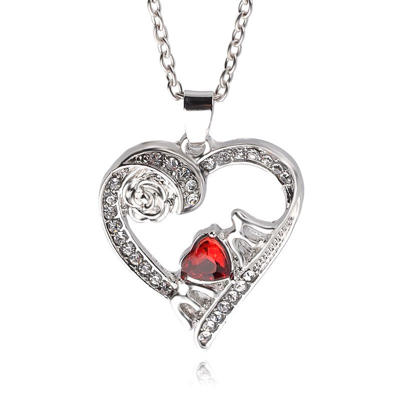 Fashion letter mom mother's Day Crystal Rose Pendant Necklace for women charm heart-shaped clavicle chain choker jewelry gift_voghion.com