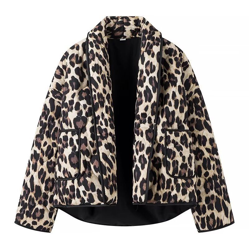 Vêtements pour femmes Hiver Nouvelle veste en coton à imprimé léopard rétro Veste en coton fleuri pour femmes_voghion.com