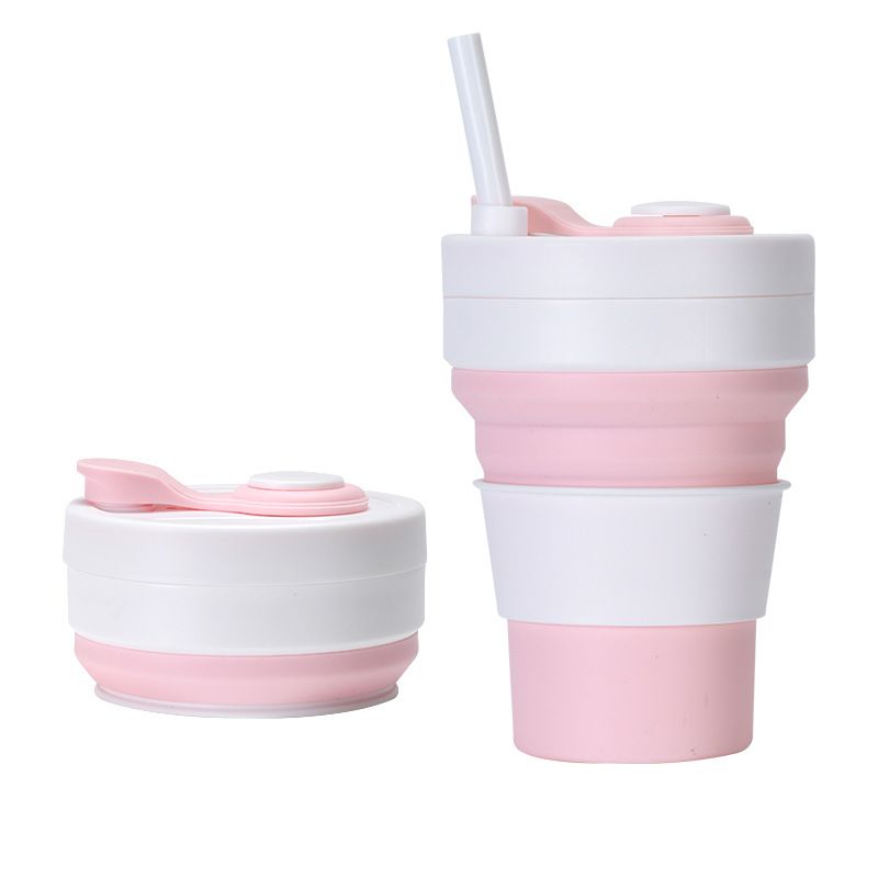 Folding Cup Outdoor Travel Convenient Straw Folding Water Cup Silicone Collapsible Cup_voghion.com
