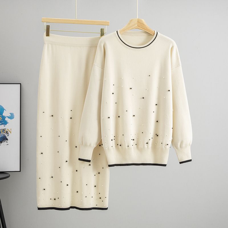 Star-Embellished Knit Set – Long Sleeve Sweater & Maxi Skirt (Viscose Blend, One Size Fits Most)​_voghion.com