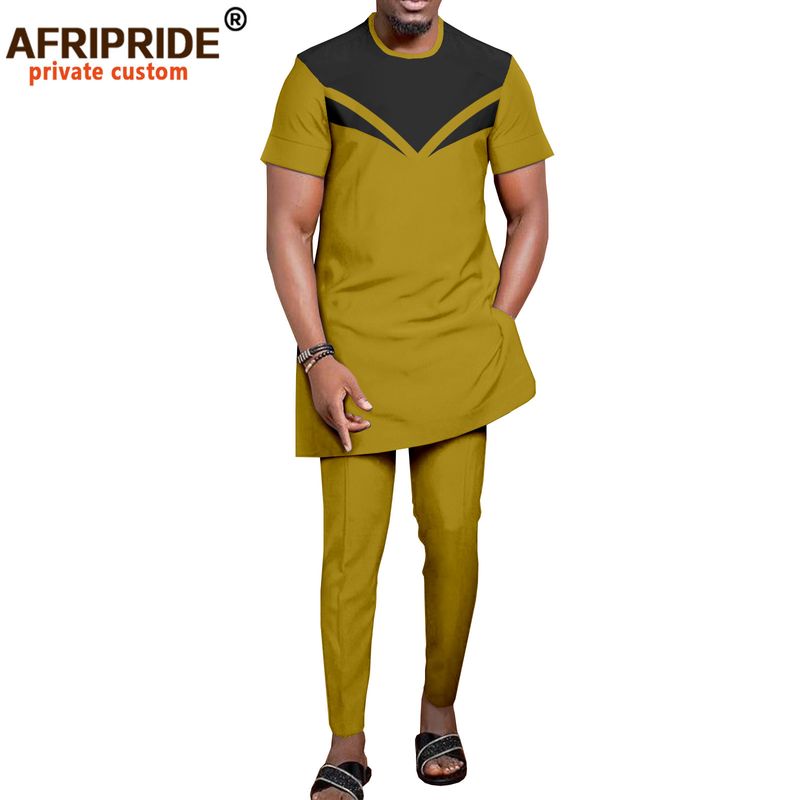 Ropa de hombre Conjunto informal de algodón nacional africano para hombre._voghion.com