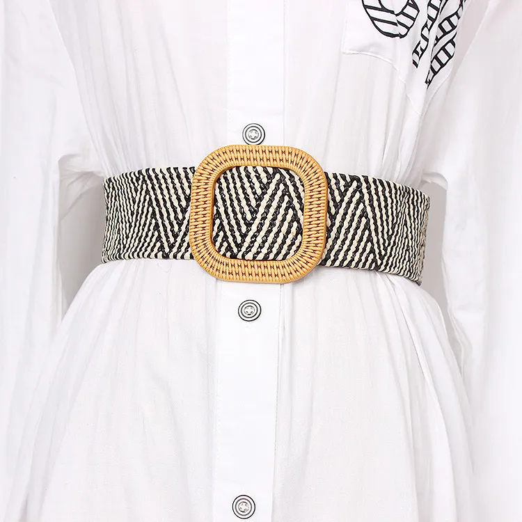 Women Braided Belts Summer Fashion Braided Elastic Belt Women's Decorative Dress Wide Waist Elastic Belt Free Of Punching Belt_voghion.com