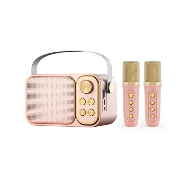 Mini hine se 2 bezdrátovými mikrofony Přenosný Bluetooth reproduktor Děti Karaoke hine pro dívky Ideální narozeninová párty_voghion.com