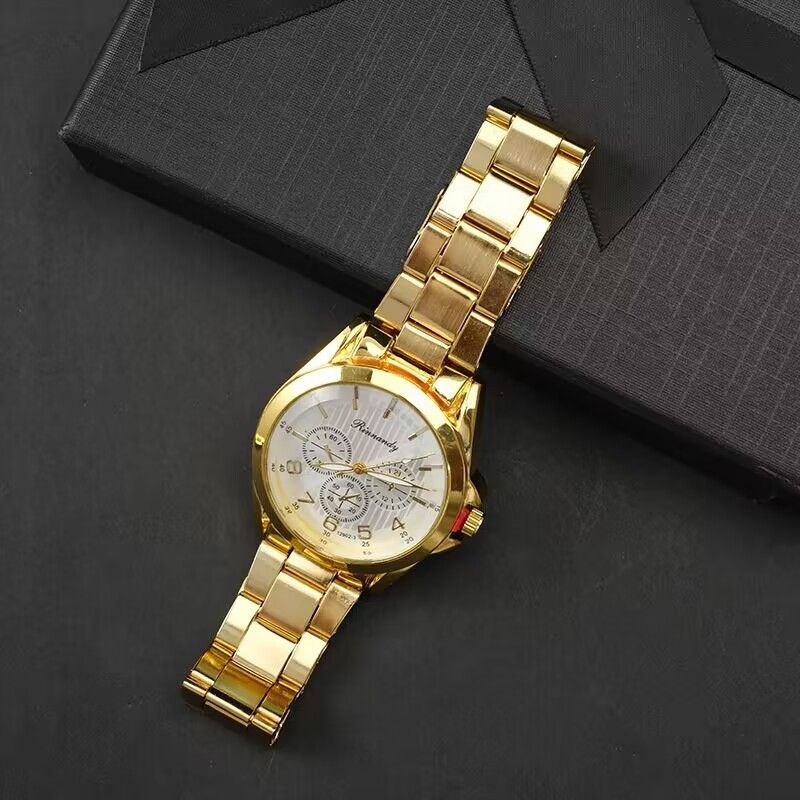 Negócios e Lazer Steel Band Moda Três Olhos Seis Agulhas Relógio de Quartzo Masculino_voghion.com