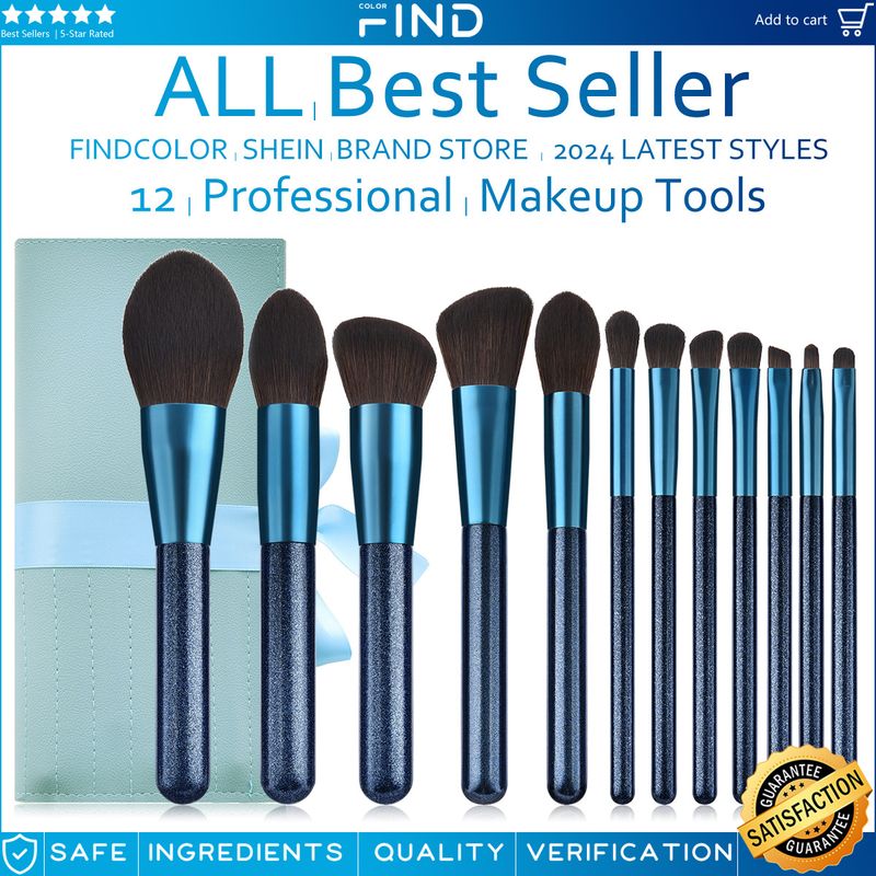 Set di pennelli per trucco blu di alta qualità da 12 pezzi + borsa per pennelli per trucco di grandi dimensioni vendita diretta in fabbrica FINDCOLOR_voghion.com