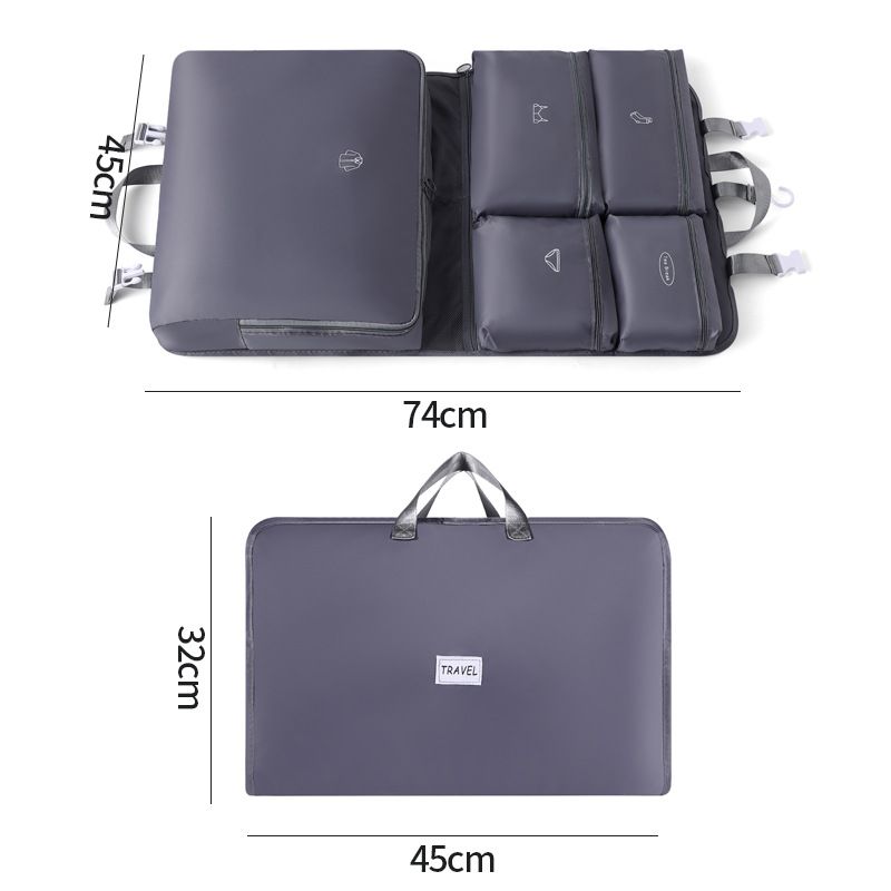 7-in-1 Hänge-Reise-Organizer-Set – Faltbare Aufbewahrungstaschen für Kleidung, Unterwäsche und Toilettenartikel | Packwürfel mit mehreren Fächern (Beige/Grau)​_voghion.com