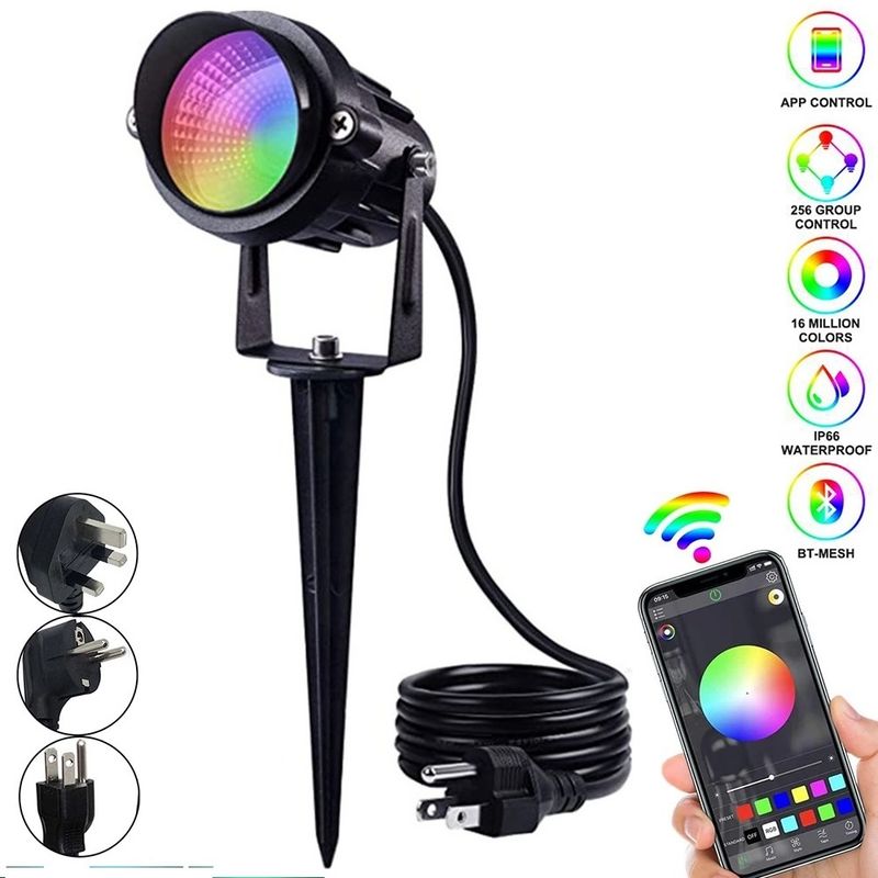 Lámpara LED inteligente para jardín con Bluetooth RGB, resistente al agua, control por aplicación, 16 millones de colores, para exteriores, patio, césped_voghion.com