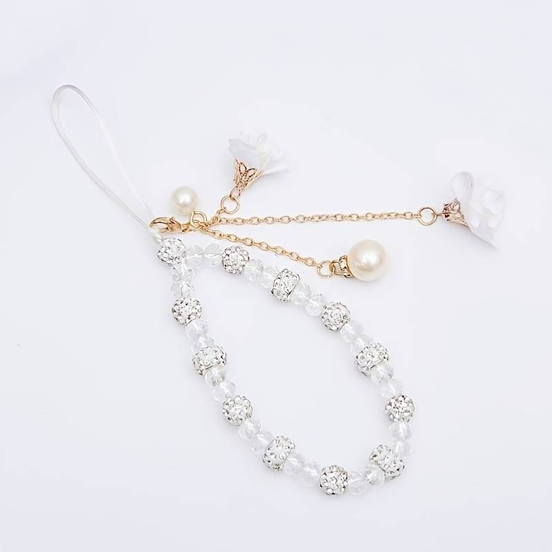 Vacker kristallblomma-snodd för telefonrem, charmkedja, knut, mobiltelefonsnodd, nyckelring, kvinna, flicka, väska, kamerahänge för fodral_voghion.com