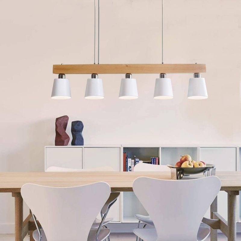 Pendelleuchte 5 Flammig Hängelampe Weiß - Esszimmer Pendellampe Holz Moderne Hängeleuchte E27 Esszimmerlampe Für Flur Hotel Wohnzimmer Küche_voghion.com