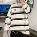 boy Boy Boy Boy Japanese Lazy For Men 2023 Spring And Autumn Striped Knitwear Hong Kong Style Loose Couple Sweater Jacket_voghion.com