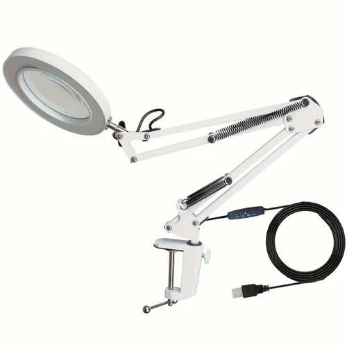 1 lupa LED larga con luz regulable de 3 temperaturas de color y abrazadera para leer, reparar, hacer manualidades y coser_voghion.com