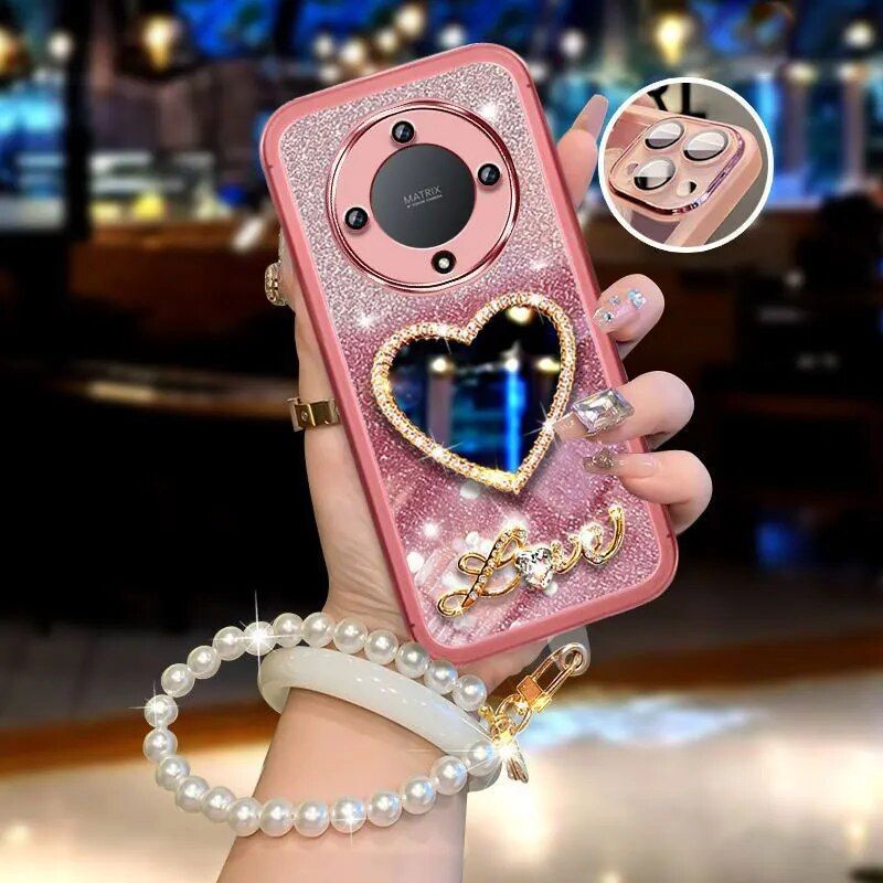 Magic5Lite Perlenarmband für Magic 5 4 6 Lite 20 30 Pro Premium Spiegelabdeckung Glänzende Glitzerhülle Honor X9a_voghion.com
