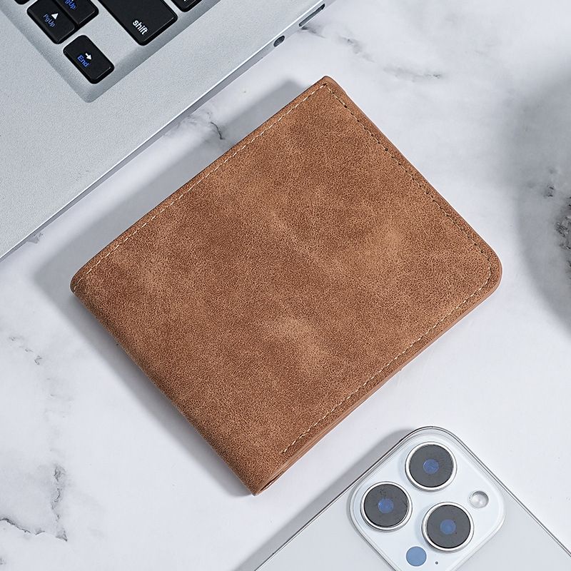 Tarjetero para hombre, sencillo, de piel suave esmerilada, corto, ultrafino, con compartimento para múltiples tarjetas, plegable y fino de gamuza._voghion.com