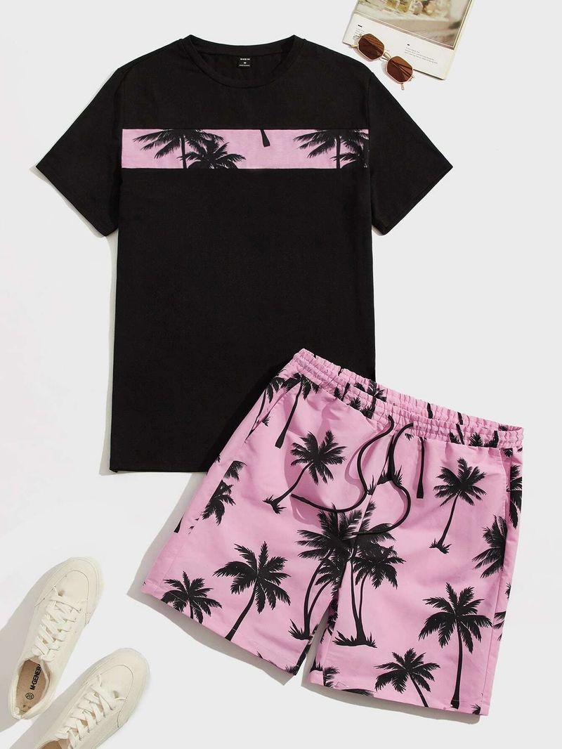 Vêtements pour hommes costume hawaïen décontracté hommes coton brodé T-shirt à manches courtes imprimé plage à cinq points_voghion.com