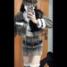 Herbst-Winter-Outfit mit kariertem Design und plüschiger Patchwork-Kurzjacke + hoch tailliertem Rock, kleines Duft-Set_voghion.com