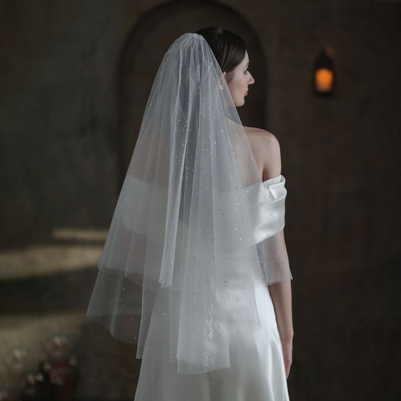 Voile Simple Double couche blanc scintillant argent paillettes mariage voyage photographie mariage doux voile chapeaux_voghion.com