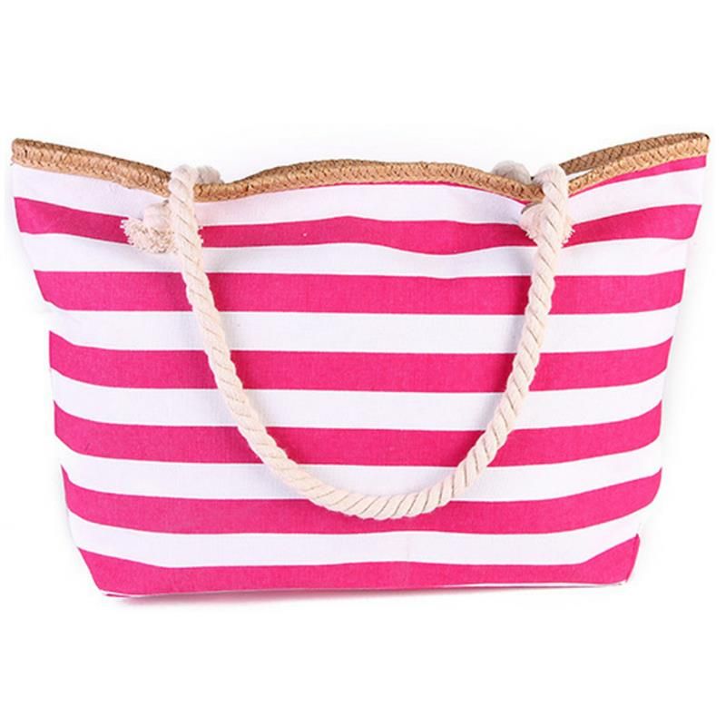 Nuova borsa a tracolla grande capiente in tela da donna, alla moda e da spiaggia, a righe, per la spesa._voghion.com