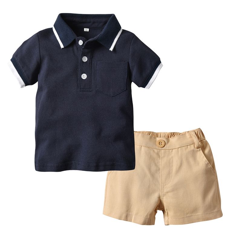 Ins Summer Boys Polo a maniche corte traspirante con risvolto Top Trendy Kids Shorts Casual Suit Set_voghion.com