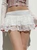 Heta försäljning Svarta Enfärgade Låg Midja Layered Spetskjolar Dam Vit Fairycore Micro Boho Kjol_voghion.com