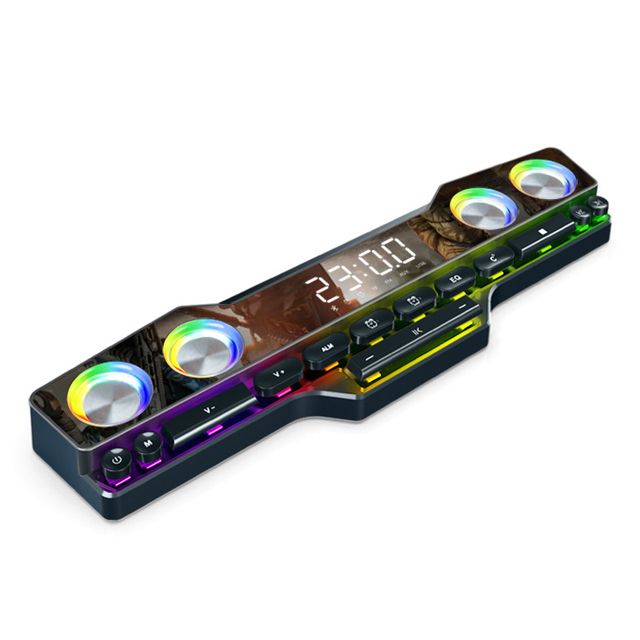Bluetooth 5.0-høyttaler Hjem Fargerik LED-lys FM-radio Spillcomputerhøyttaler 4D HiFi Temperaturvekkerklokke Bluetooth-høyttalere_voghion.com