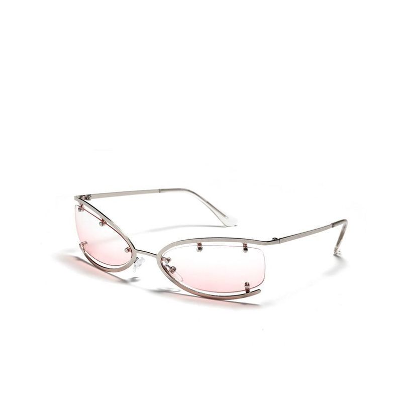 Personality Futuristic Feeling Sweet And Cool Spice Girl Metal Oval Sunglasses To Take A Photo With Styling Water Silver Sunglasses_voghion.com