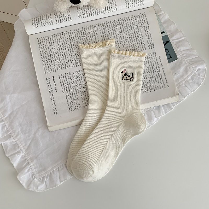 Nuovi calzini da donna in cotone ricamato alla moda a metà polpaccio_voghion.com