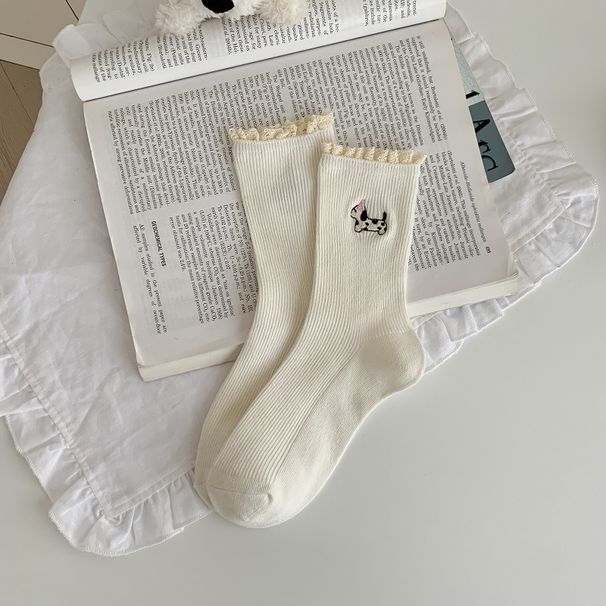 Nuovi calzini da donna in cotone ricamato alla moda a metà polpaccio_voghion.com