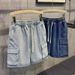 Trendy Men's Casual Workwear Denim Shorts, Summer Multi Mouth Bag, Elastic Waist, Work Wear Capris_voghion.com