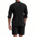 Herren Sommer Leinen Button Up Hemd Langarm Shorts Strickjacke Casual Loose Beach Suit Männer_voghion.com