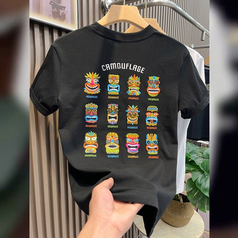 Camiseta de manga corta para hombre, nueva camiseta de verano para hombre, atractiva tendencia juvenil, combina con todo, informal, de talla grande, suelta y con parte inferior_voghion.com