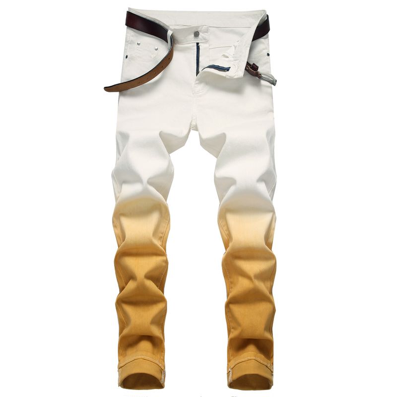 High Street – jean personnalisé à la mode, teinture suspendue, jaune progressif, élastique, coupe cintrée, pour petits pieds_voghion.com