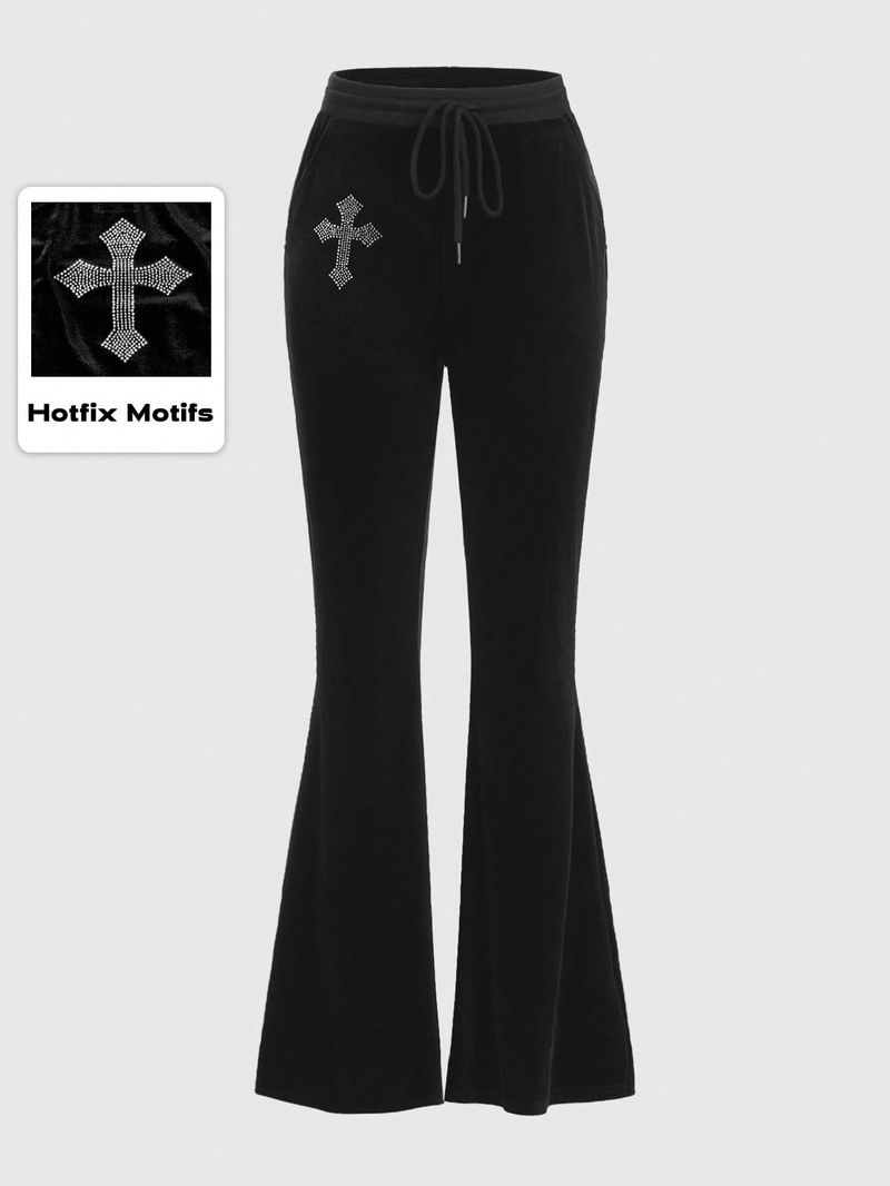 Pantaloni a zampa d'elefante in velluto con diamanti caldi da donna, pantaloni lunghi casual da autunno e inverno, stile gotico Y2k, per ragazze calde_voghion.com