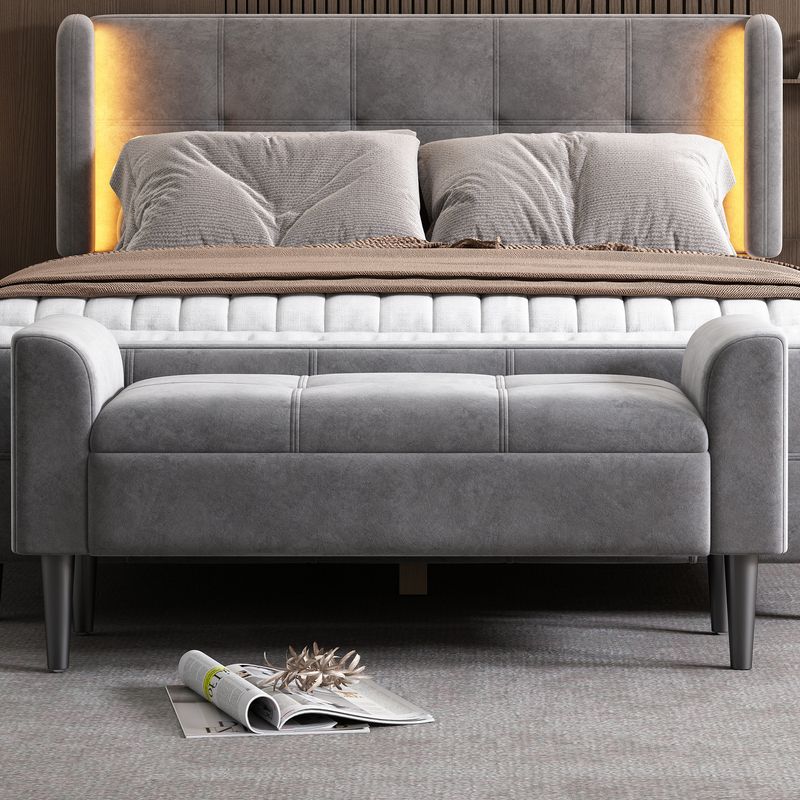 Polsterbänke Mit Armlehne, Bettbänke, Betthocker, Bänke Für Das Schlafzimmer, Klavierbänke, Esszimmerbänke Mit Steppmuster, Samt, MDF, Grau_voghion.com