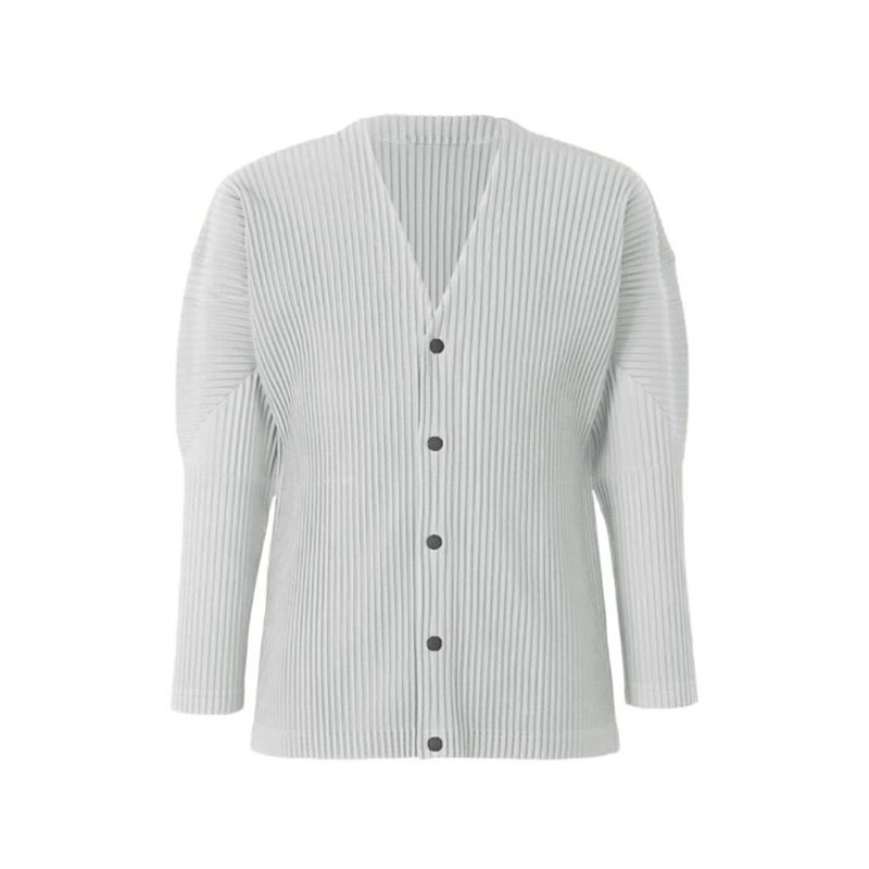 Giacca cardigan con cappuccio primaverile 2024 Nuovo tessuto Sanzhai plissettato verticale scollo a V top da uomo coreano_voghion.com