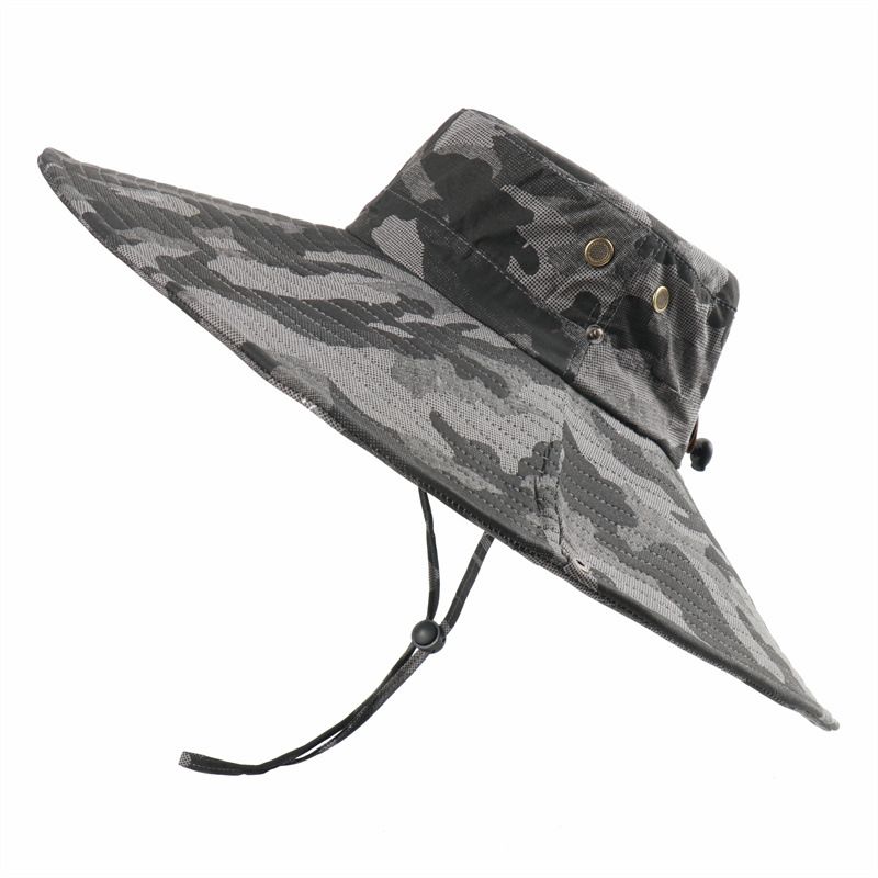 Offre spéciale 100% coton camouflage seau 16CM grand large bord chapeau de soleil camping randonnée maille respirant anti UV chapeaux de pêche pour hommes_voghion.com