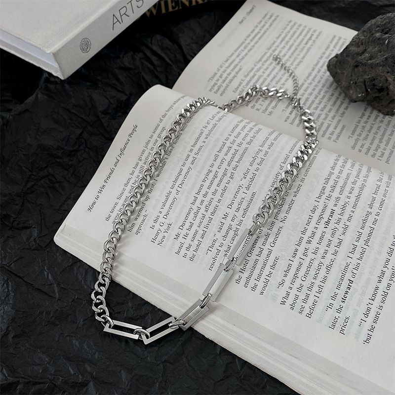 Hip Hop Patchwork Titanium Steel Necklace For Men Trendy Ins Cold Style Cuban Thick Chain Street Niche Design Clubbing_voghion.com