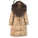 Casaco de plumas estilo trench com gola de pele de raposa – Jaqueta de inverno com cinto para mulheres (cáqui/branco/cinza, P-GG)_voghion.com