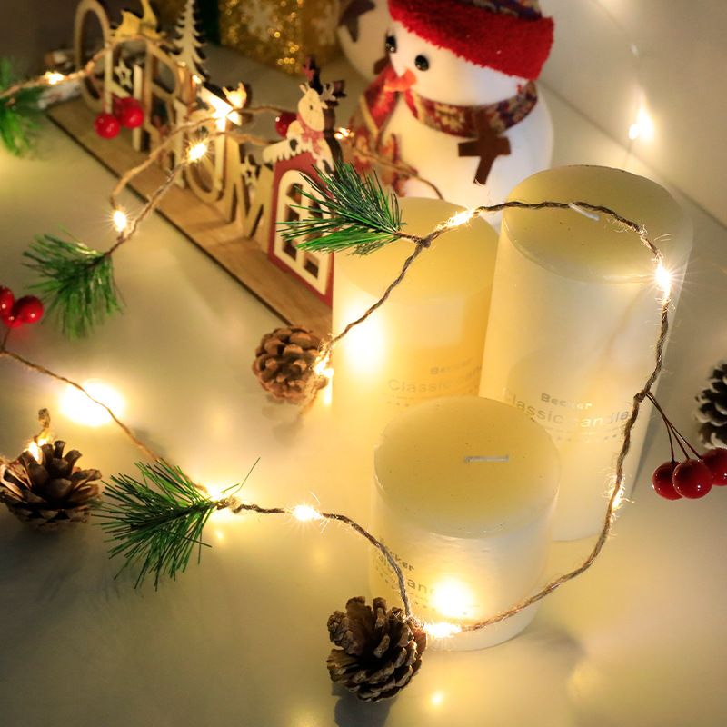 LED Noel Kozalaklı Peri Işıkları - Tatil Dekorasyonları İçin 2m 20 LED Pil ile Çalışan Bakır Tel Işık Dizisi_voghion.com