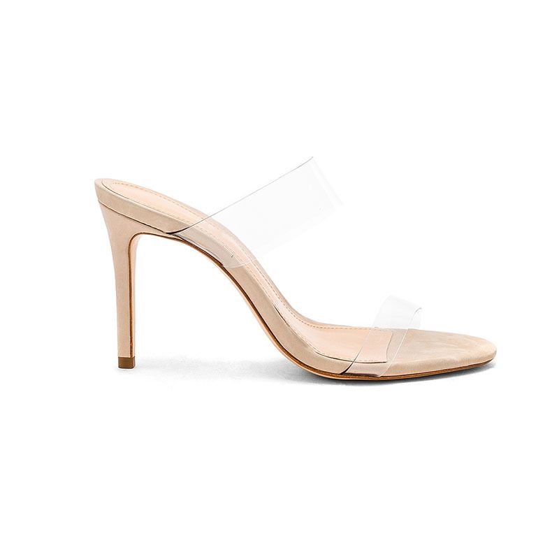Dames sandalen met één stuk doorzichtige details versterken het zomerse temperament, nude hoge hakken, slanke hakken_voghion.com