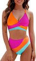 Set due pezzi bikini con laccetti colorblock e arricciature da donna_voghion.com