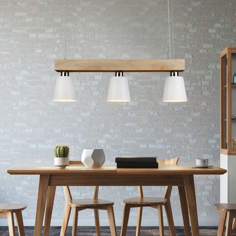 Glitzerlife Pendelleuchte 3 Flammig Weiß Holz Hängelampe - Warmweiß Vintage Pendellampe E27 Höhenverstellbar Esstischlampe Hängend Boho MAX.25W Für Büro Küche_voghion.com