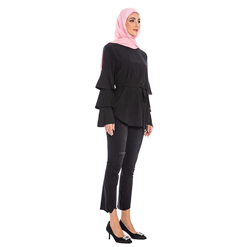 Women's trumpet sleeve pure color simple large size shirt top_voghion.com
