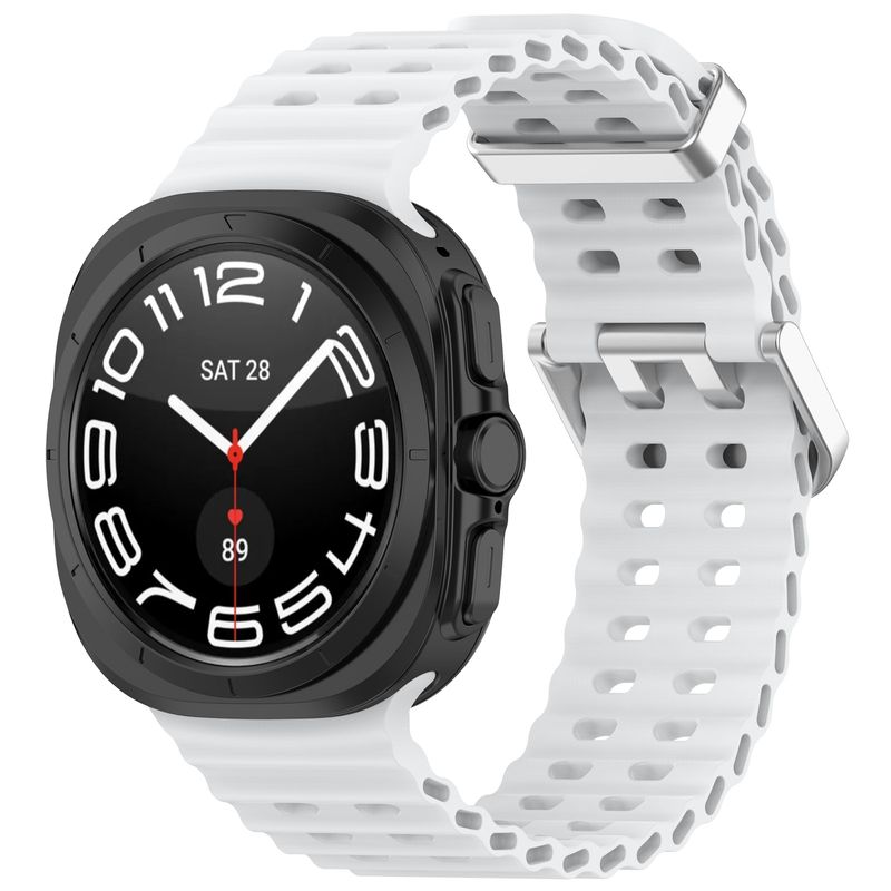 Curea de ceas din silicon cu cataramă dublă Ocean Hole pentru Samsung Galaxy Watch Ultra 47mm (alb)_voghion.com
