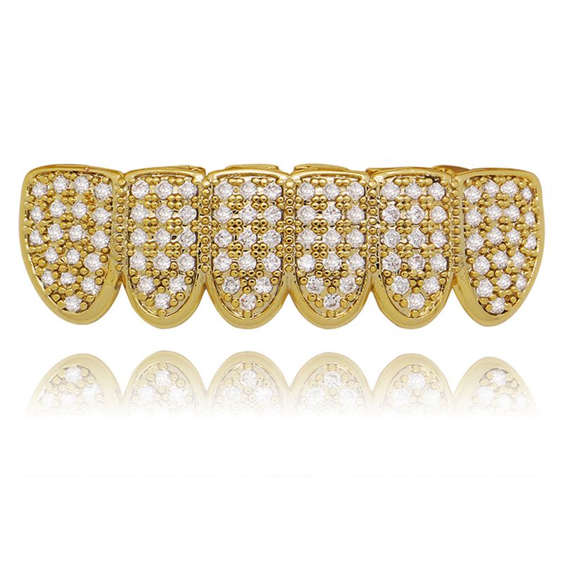 Mit Mikro eingelegtem 4A Zirkon vergoldete Hip Hop-Zahnspangengrills für Männer und Frauen für Halloween-Vampir-Goldzahn-Accessoires_voghion.com