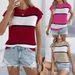 2025 Spring And Summer Contrast Color Striped Casual Loose Knitted Sweater Vacation Top Women's Clothing_voghion.com