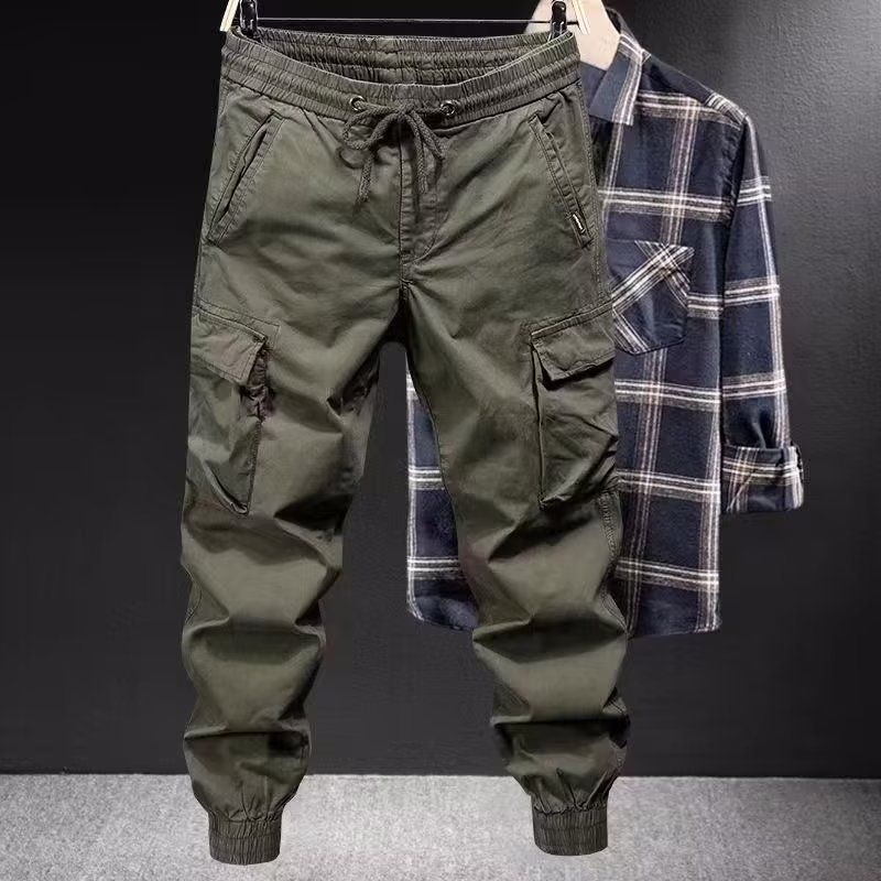 Militärgrüne neue Arbeitshose für Herren mit mehreren Taschen, lässig, elastisch, enges Bein_voghion.com