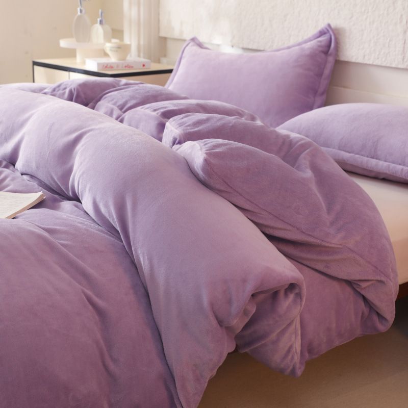Autumn and winter solid color milk fleece four-piece warm milk fleece quilt cover flannel bedding_voghion.com